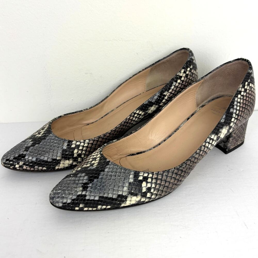 Aquatalia Snakeskin Leather Heels Pumps 7.5 pointed toe block heel Pasha Pump